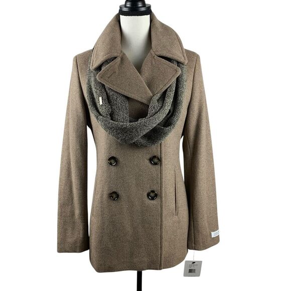 Calvin Klein Women's Pea Coat Size 4 Camel Wool Cashmere Blend Double Breasted - Picture 1 of 14